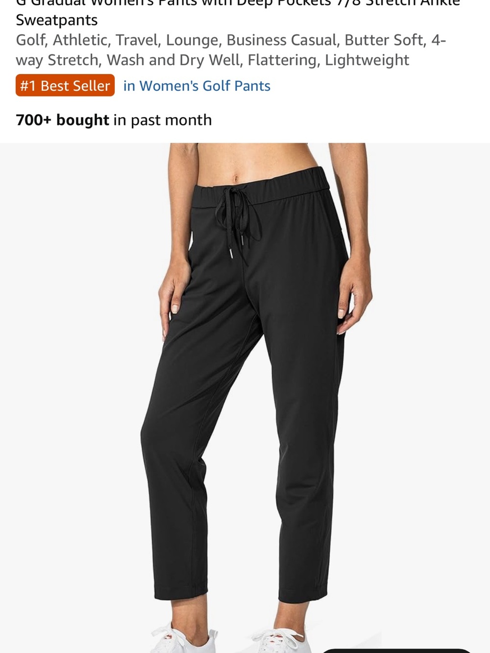 Black Drawstring Ankle Pants for Women